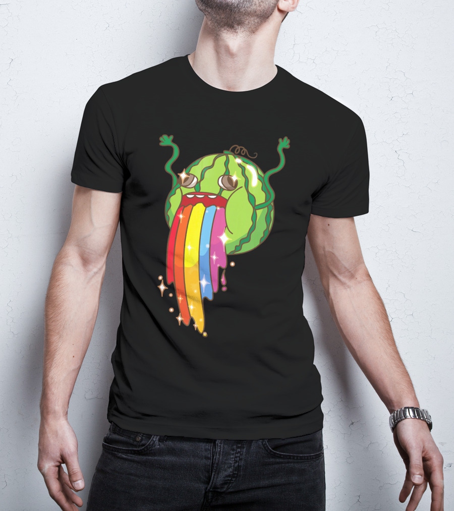 Comic Watermelon Vomits Sparkling Rainbow Streams T-Shirt