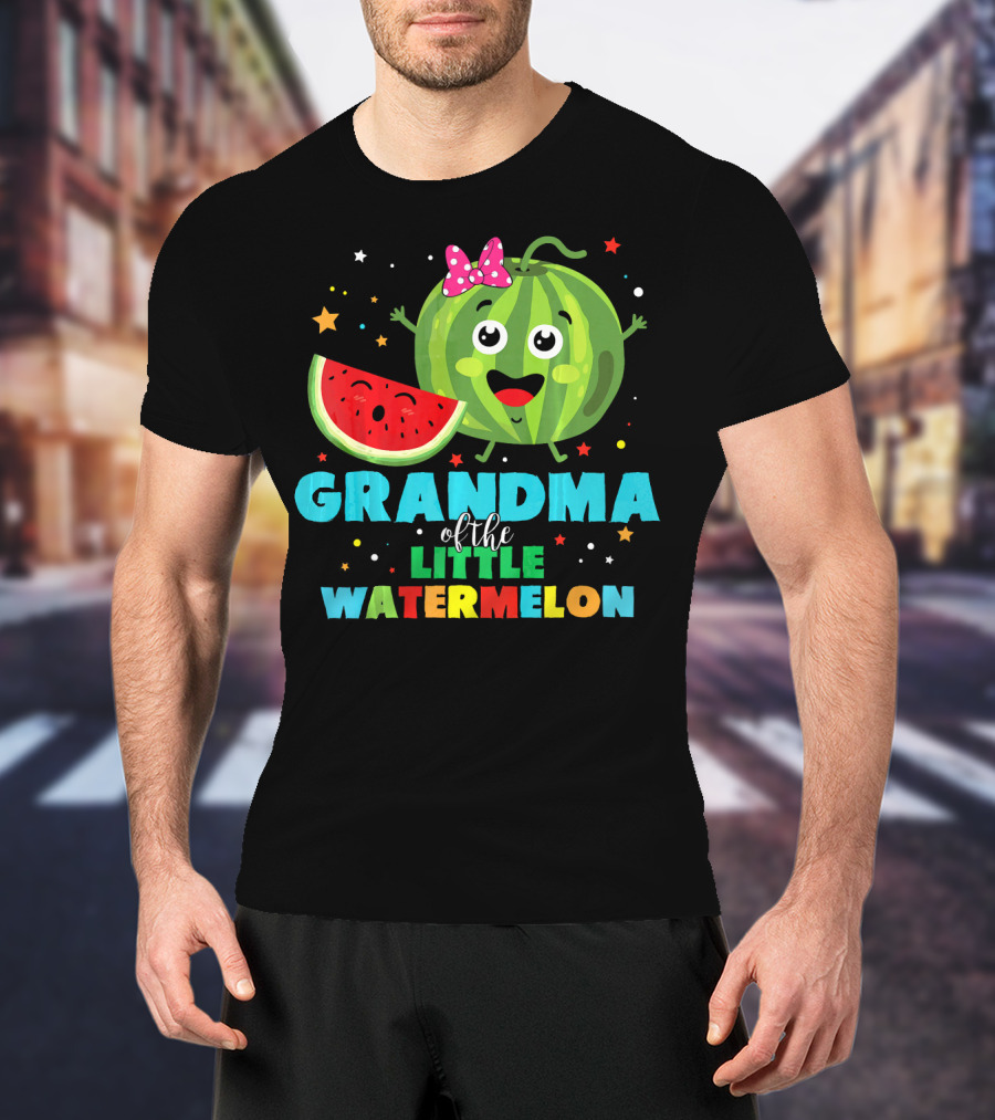 Grandma Of The Little Watermelon With Cute Cartoon Watermelon And Stars T-Shirt