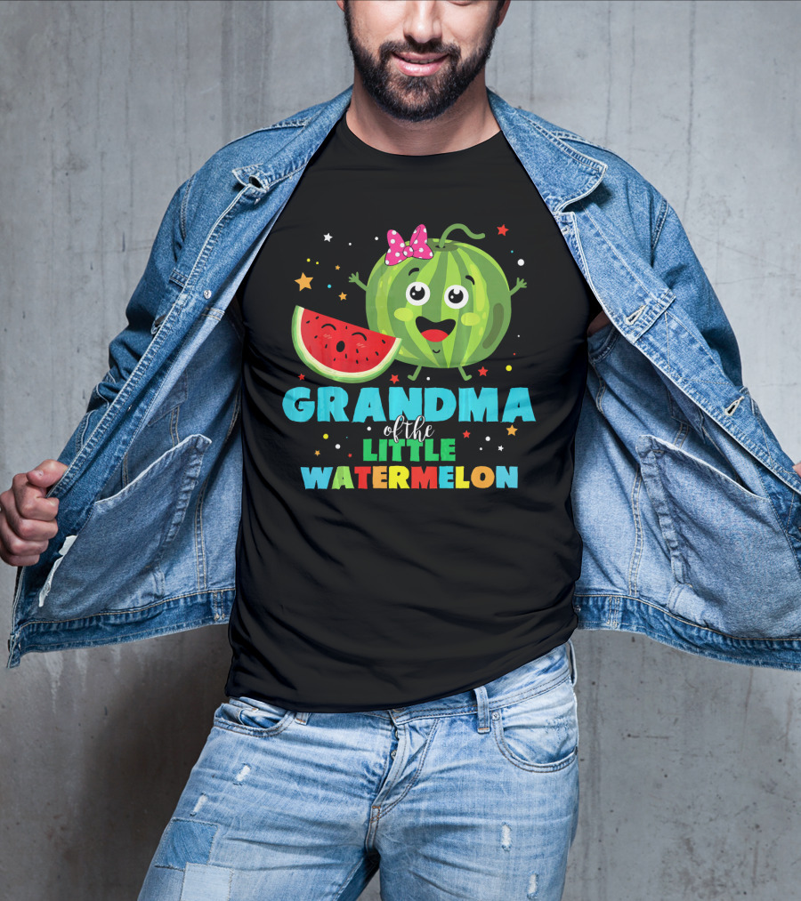 Grandma Of The Little Watermelon With Cute Cartoon Watermelon And Stars T-Shirt