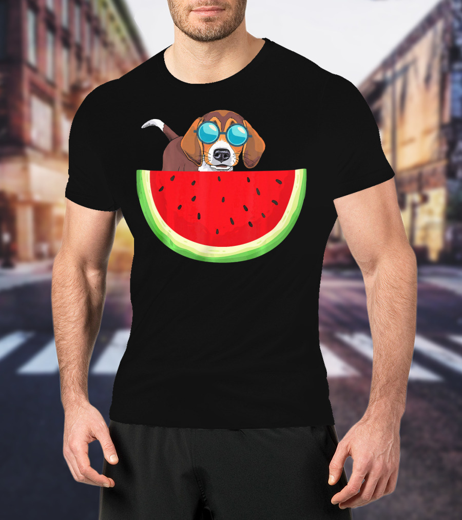 Beagle With Sunglasses And Watermelon Slice T-Shirt