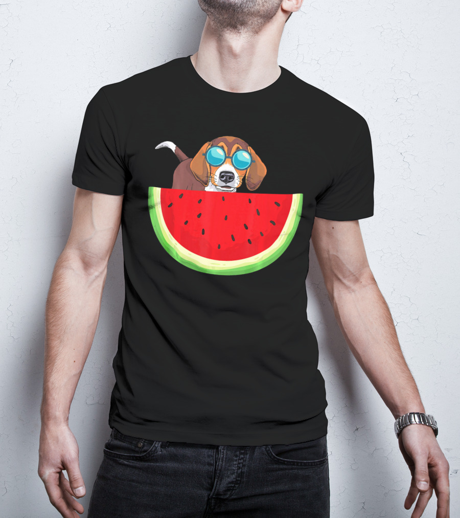 Beagle With Sunglasses And Watermelon Slice T-Shirt