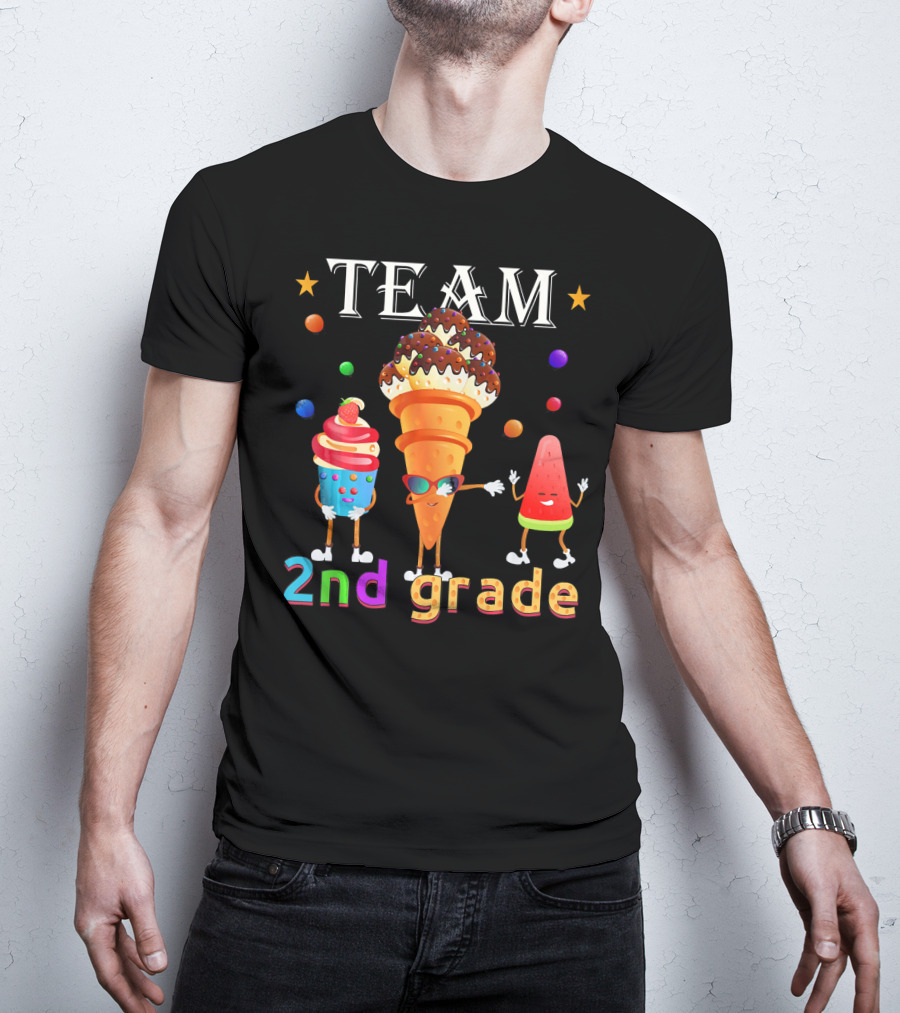 Team 2nd Grade Ice Cream Cone And Watermelon Characters T-Shirt