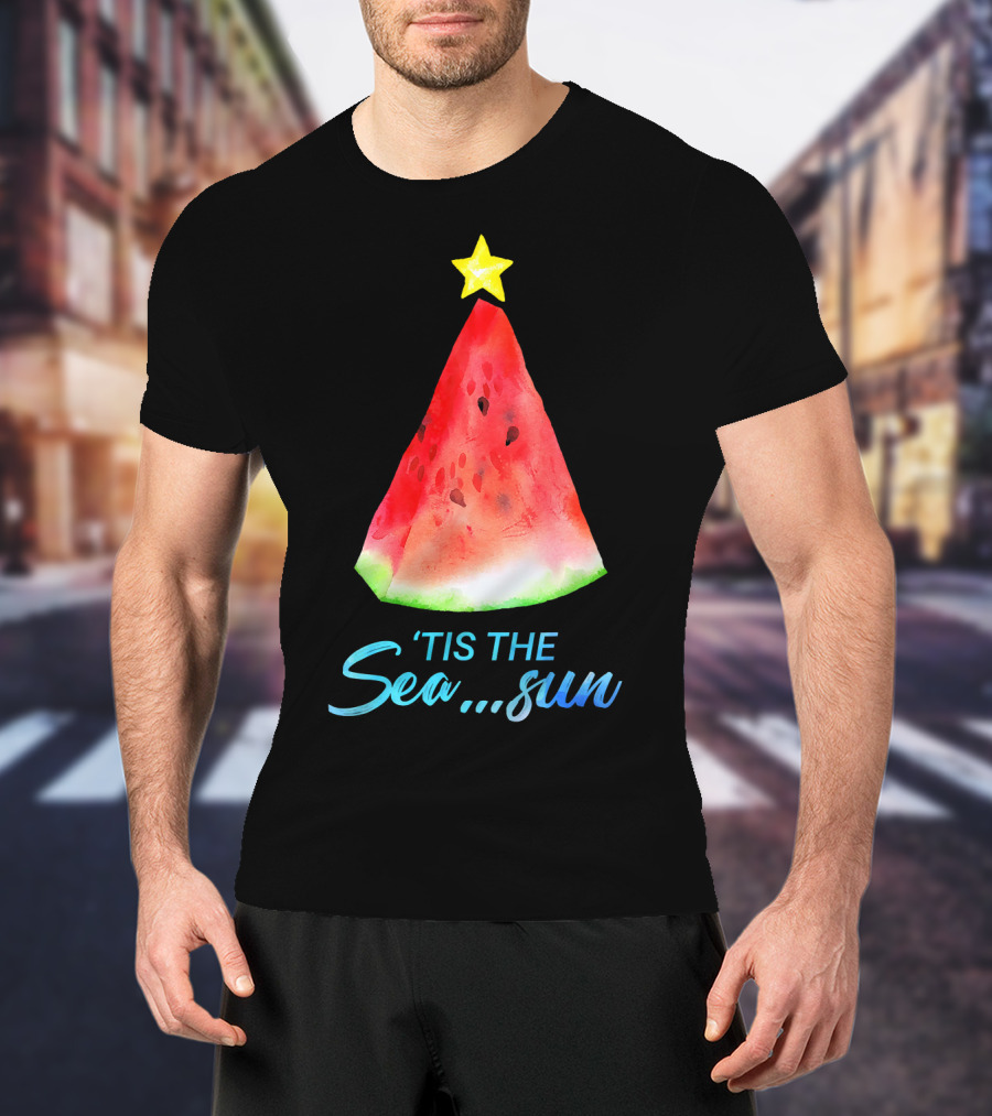 'Tis The Sea Sun Watermelon Christmas Tree T-Shirt