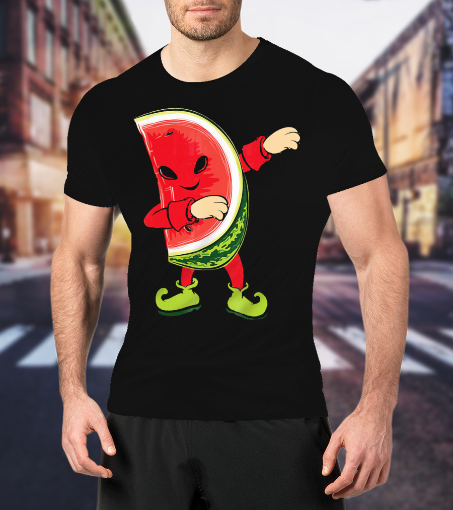Funny Dabbing Watermelon Dab Character With Green Shoes T-Shirt