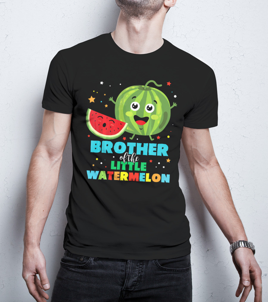 Brother Of The Little Watermelon Happy Cartoon Character With Slice And Stars T-Shirt