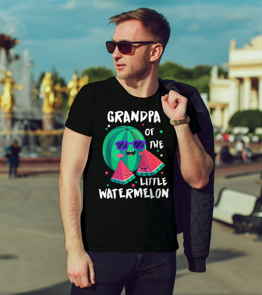 Grandpa Of The Little Watermelon With Cool Smiling Sunglasses And Stars T-Shirt