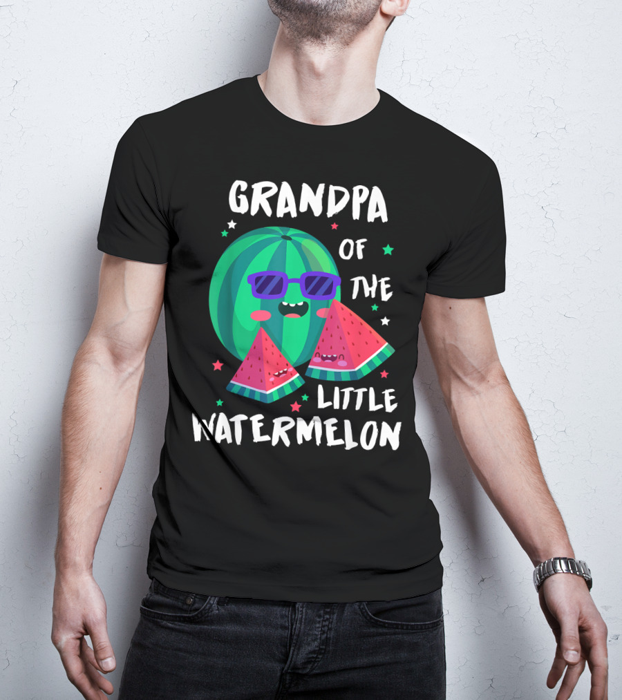 Grandpa Of The Little Watermelon With Cool Smiling Sunglasses And Stars T-Shirt