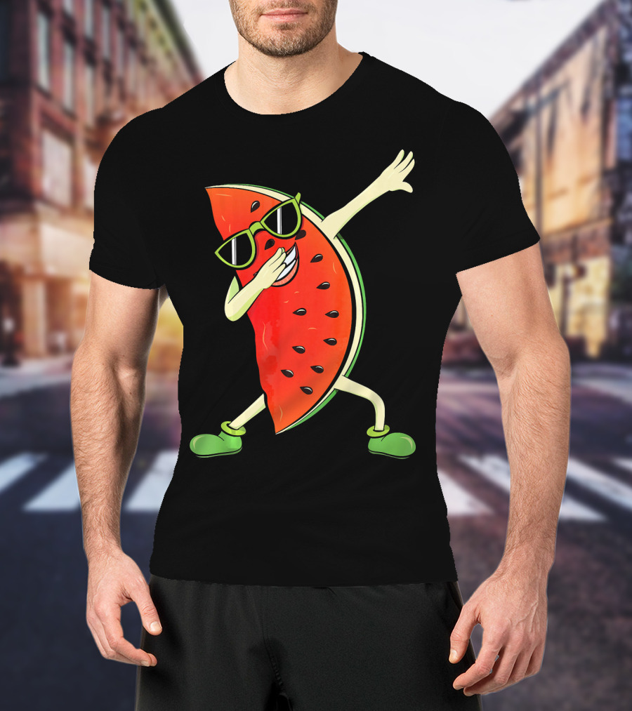 Dabbing Watermelon Slice Kawaii Melon Summer With Sunglasses T-Shirt