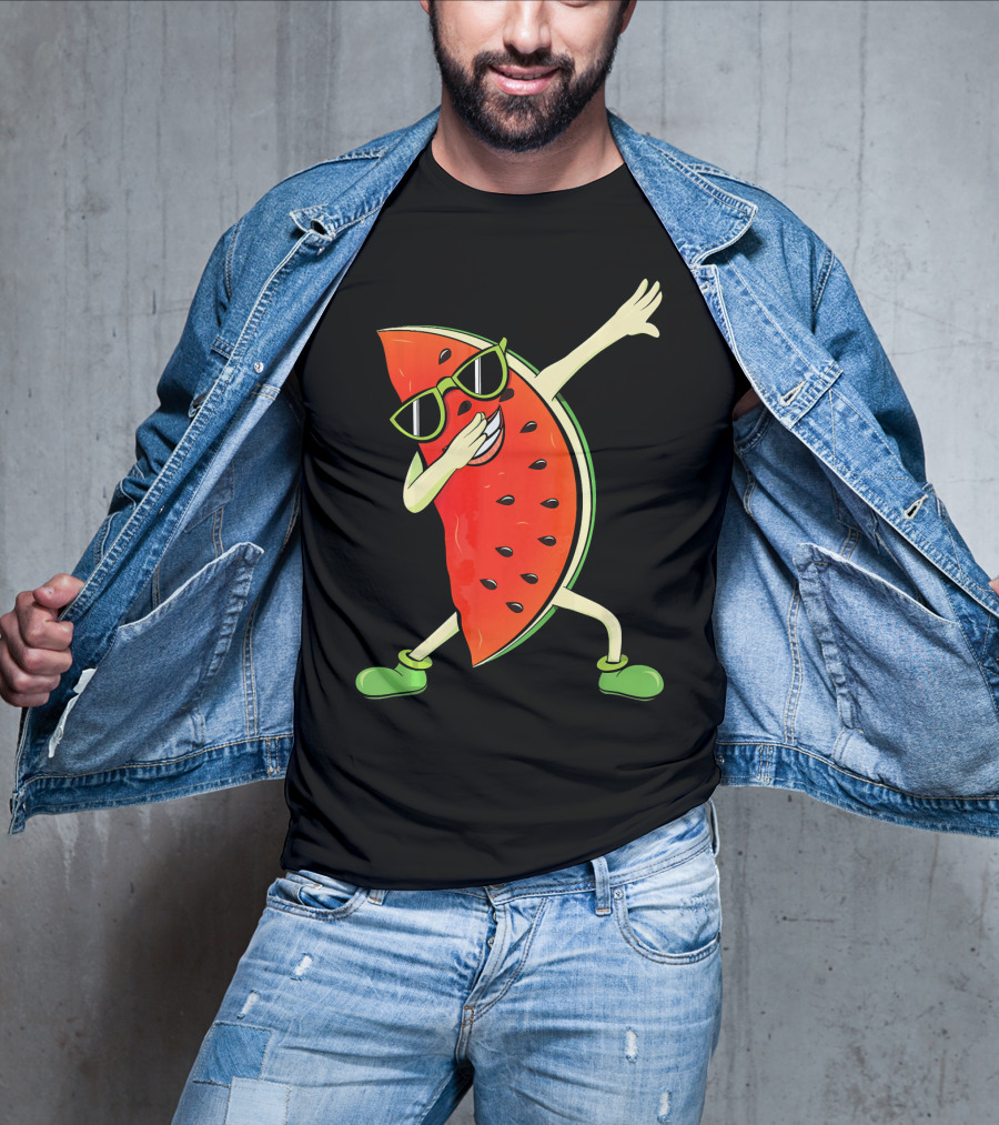 Dabbing Watermelon Slice Kawaii Melon Summer With Sunglasses T-Shirt