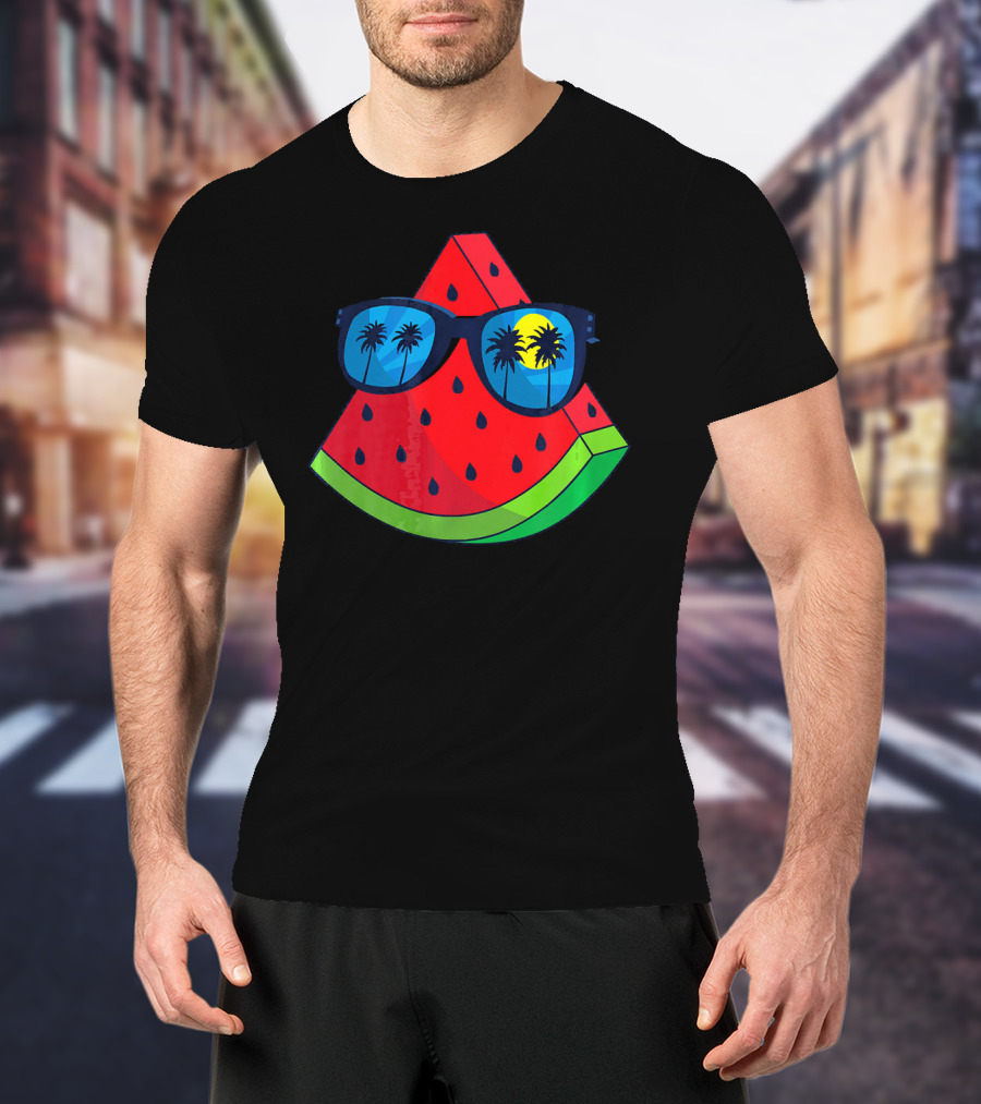 Watermelon Sunglasses Palm Trees Summer Beach Sun T-Shirt