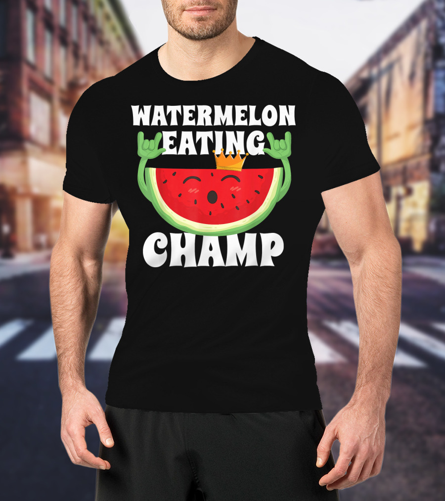 Watermelon Eating Champ Melon Contest Co King With Crown Celebrating Victory T-Shirt