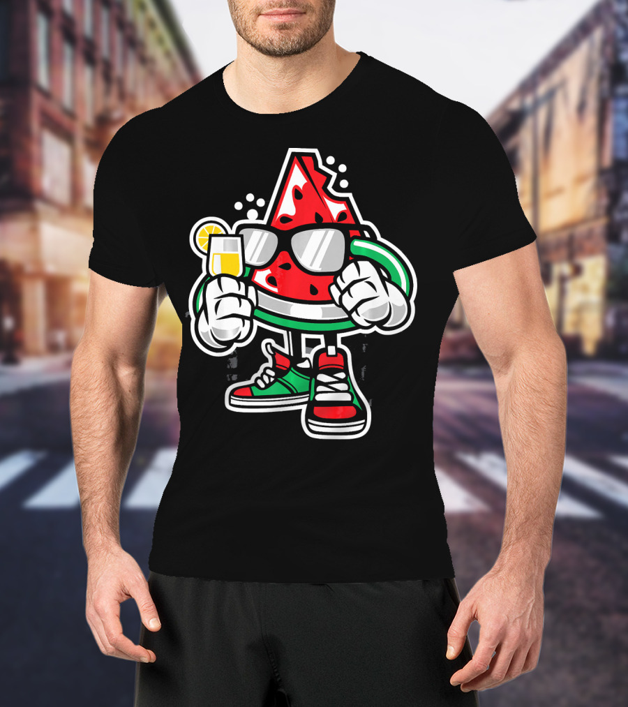 Watermelon Lover Summer Time Graffiti Cool Slice With Shades And Sneakers T-Shirt