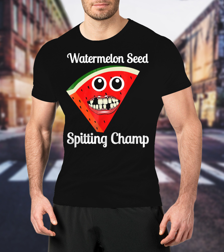 Watermelon Seed Spitting Champ Funny Cartoon Face T-Shirt