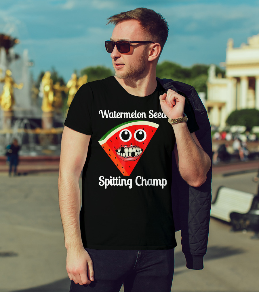 Watermelon Seed Spitting Champ Funny Cartoon Face T-Shirt