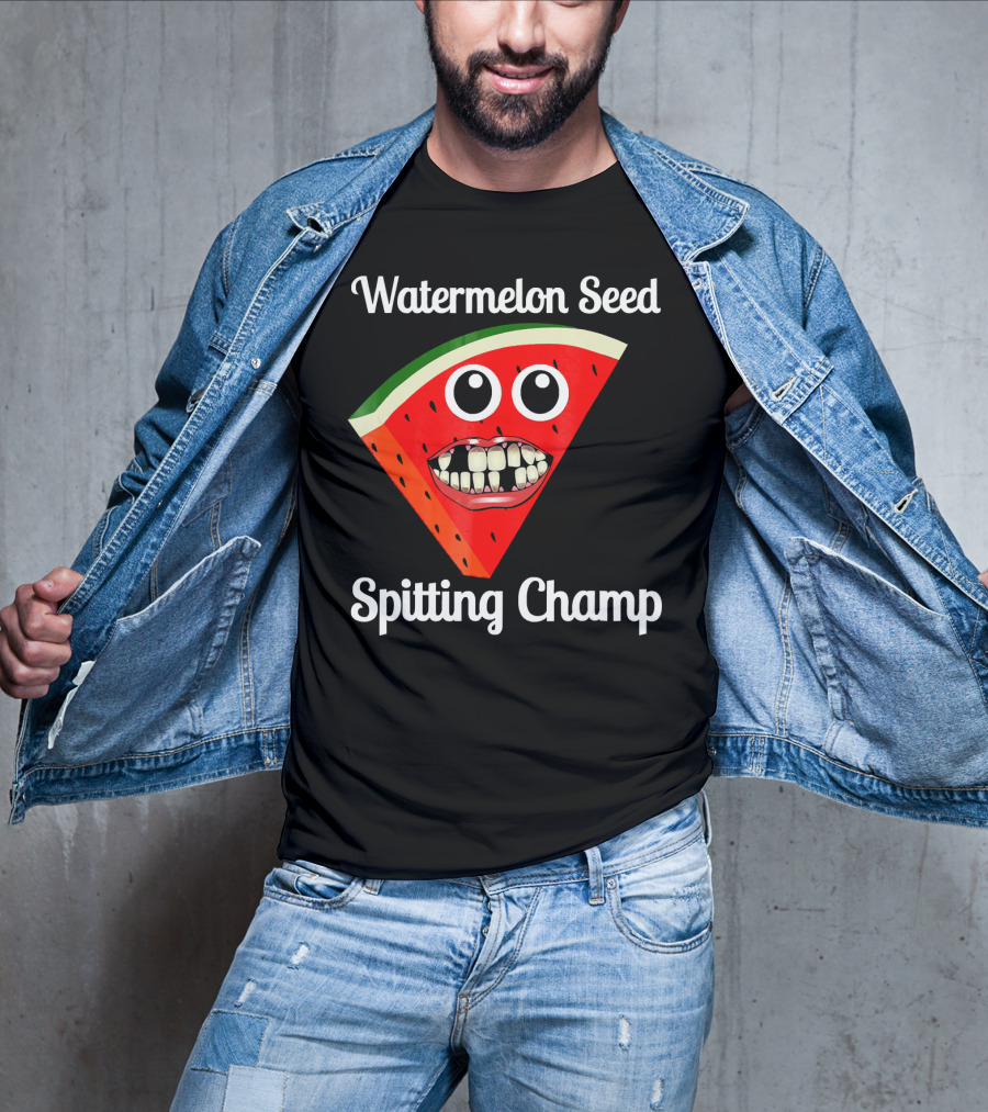 Watermelon Seed Spitting Champ Funny Cartoon Face T-Shirt