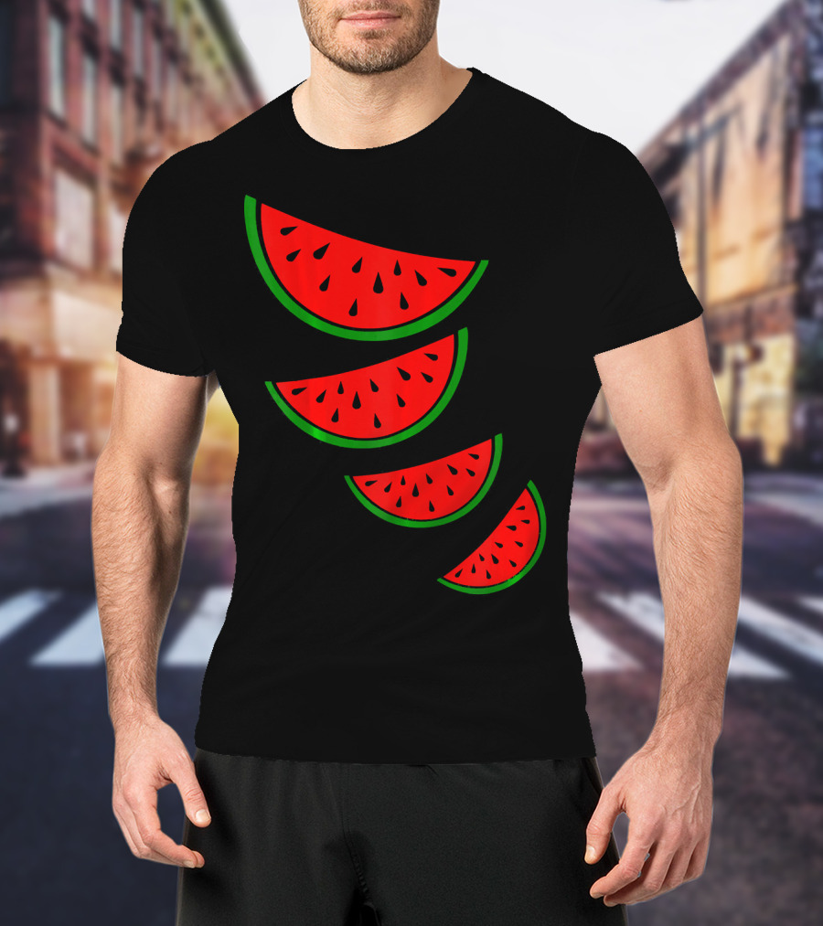 Watermelon Pink Green White Slices Diagonal T-Shirt