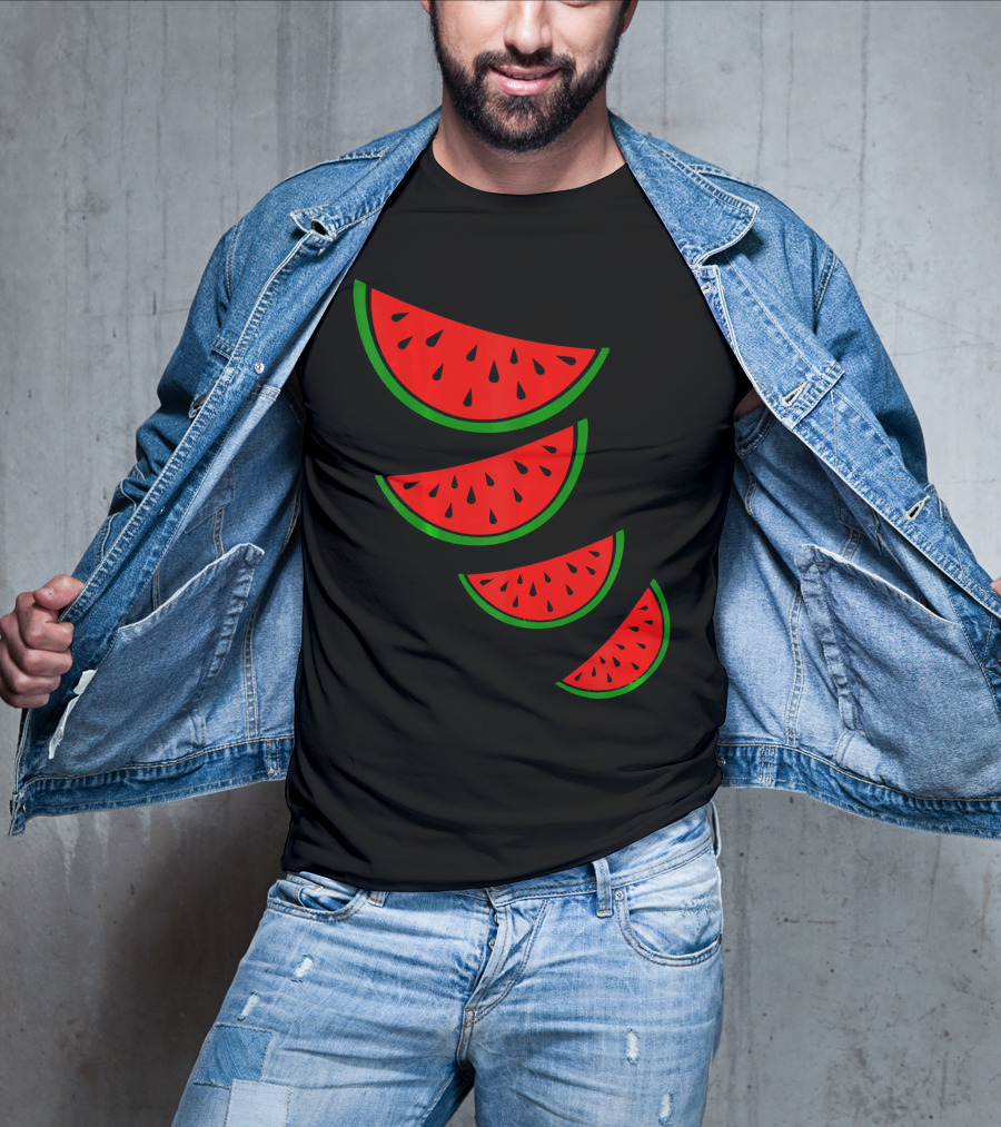 Watermelon Pink Green White Slices Diagonal T-Shirt