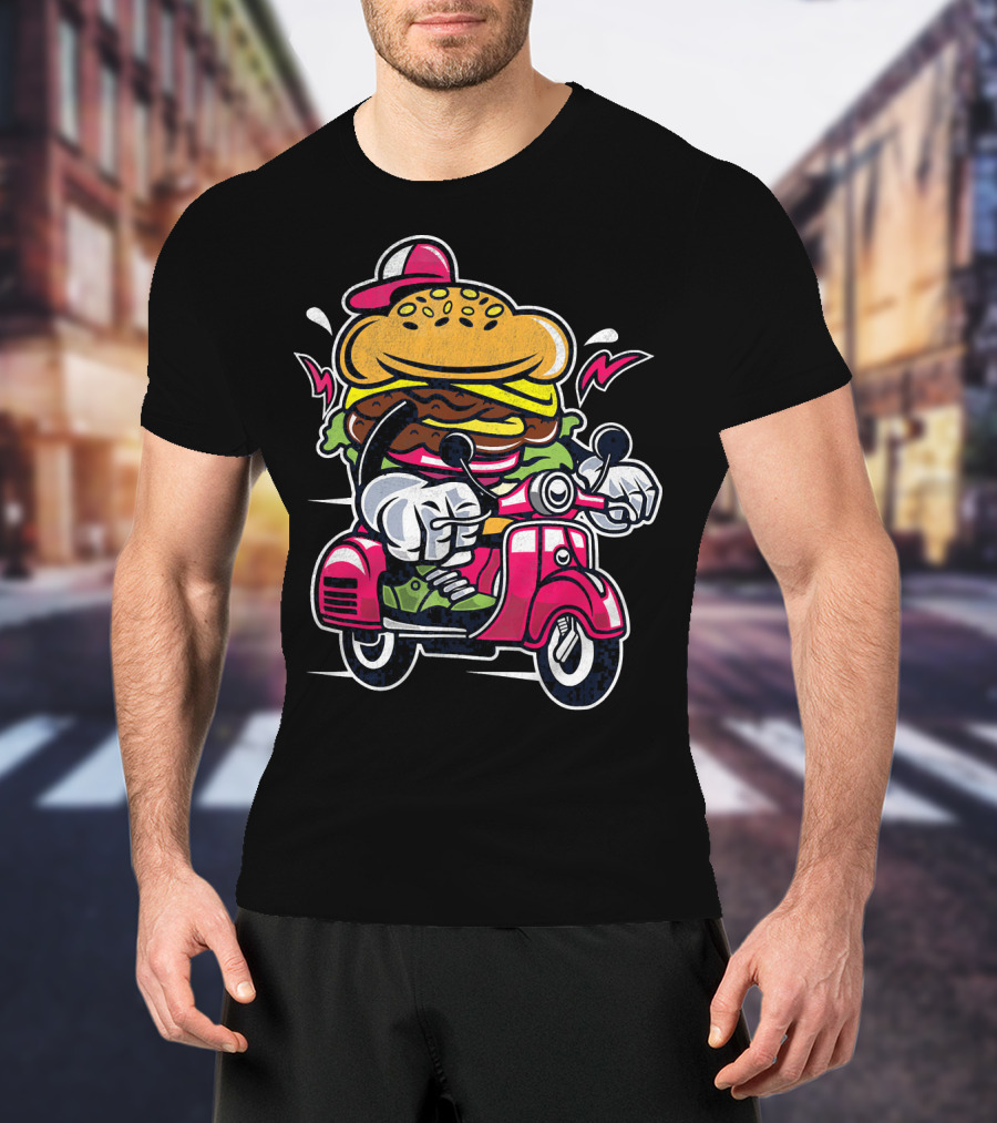 Vintage Scooter Burger Cartoon Rider T-Shirt