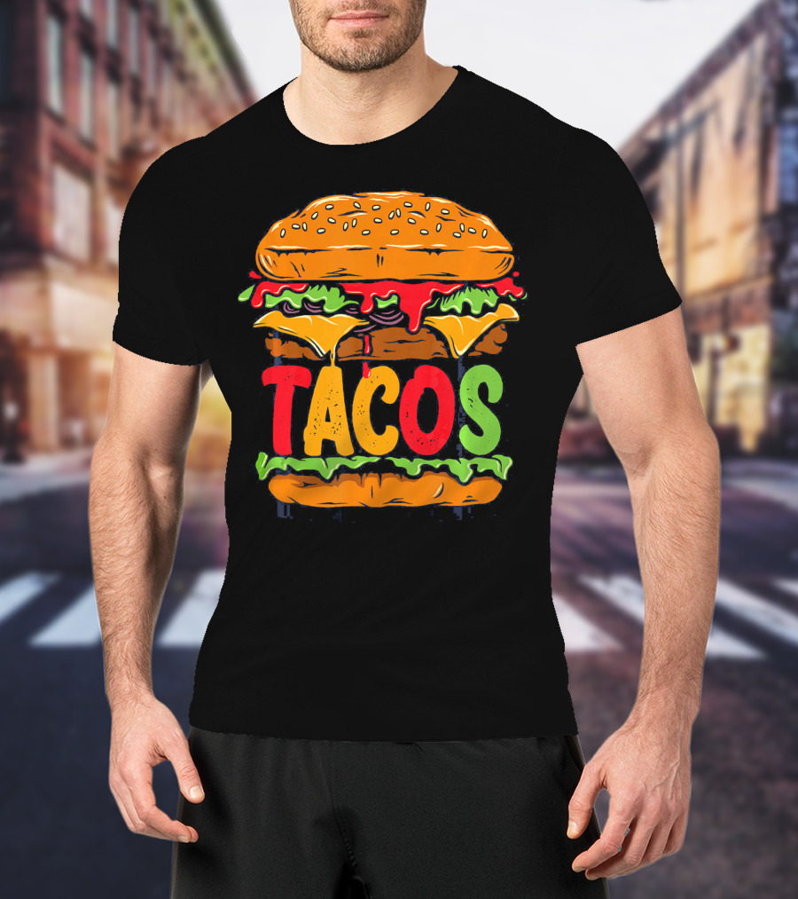 Tacurger Burger Mexican Tortilla Tacos Bold Colorful Lettuce Cheese Combo T-Shirt