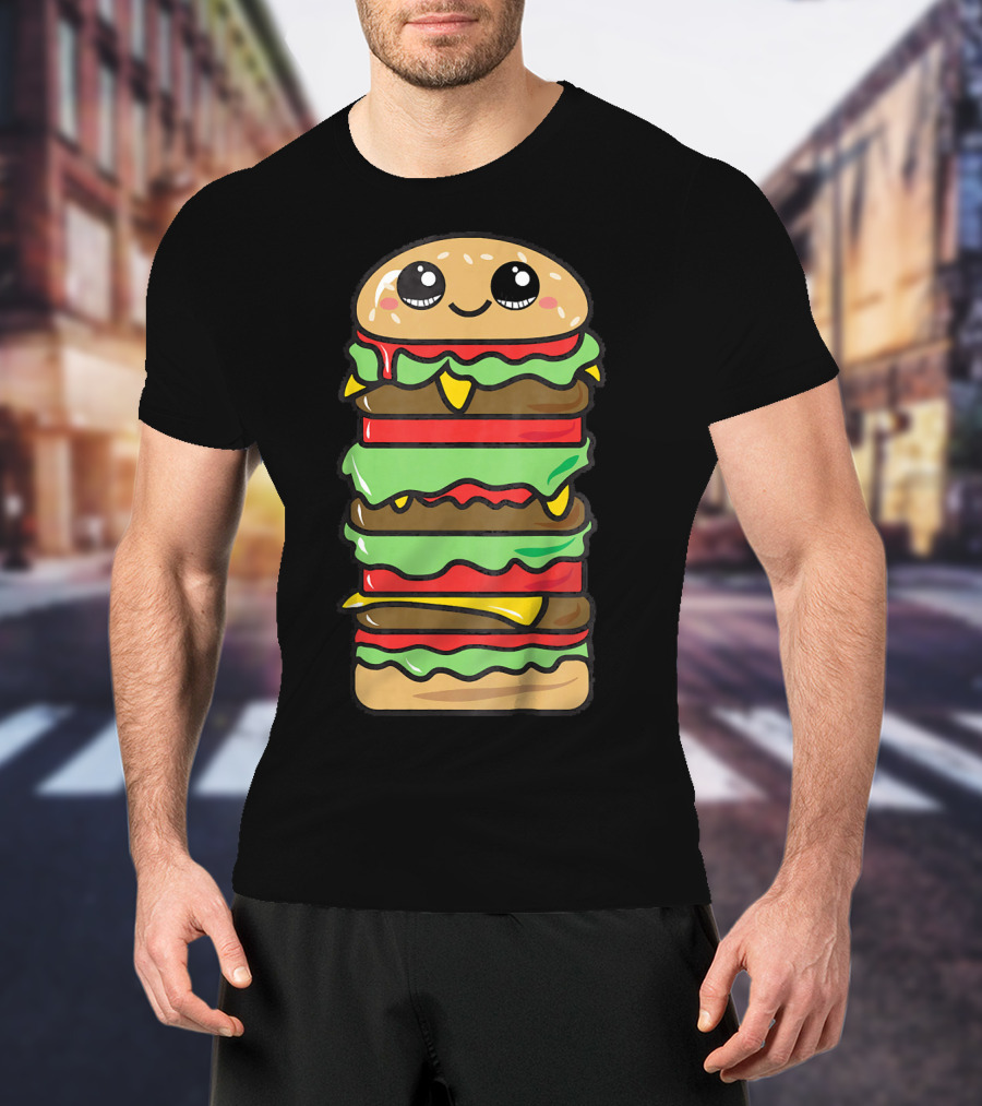 Kids Funny Kawaii Hamburger Burger Eat Food Boy T-Shirt