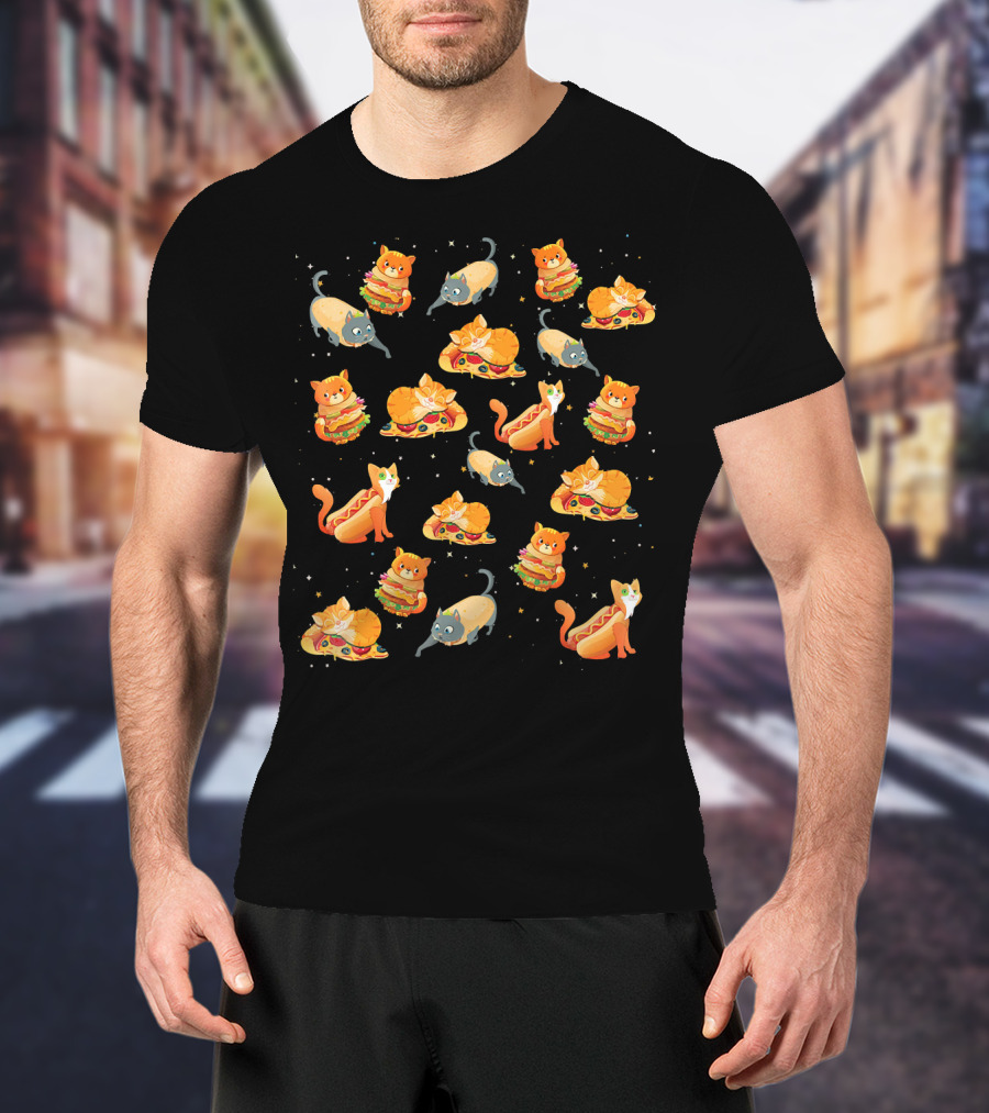Crazy Space Cat Food Pizza Taco Hot Dog Delight T-Shirt