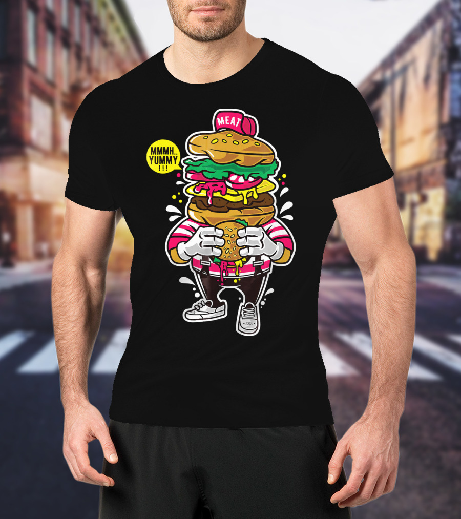 MMMH Yummy Funny Cute Unique Meat Grafitti Hamburger T-Shirt