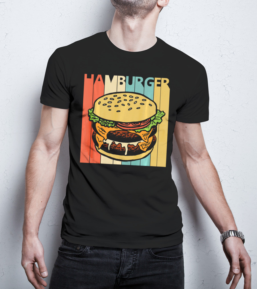 Vintage Retro Hamburger Rainbow Stripe Background T-Shirt