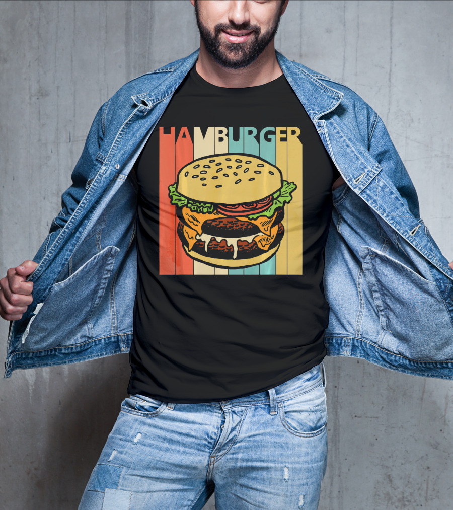 Vintage Retro Hamburger Rainbow Stripe Background T-Shirt