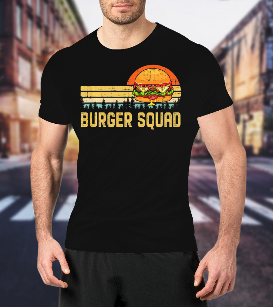 Burger Squad Retro Sunset Cheeseburger Foodie Lover T-Shirt