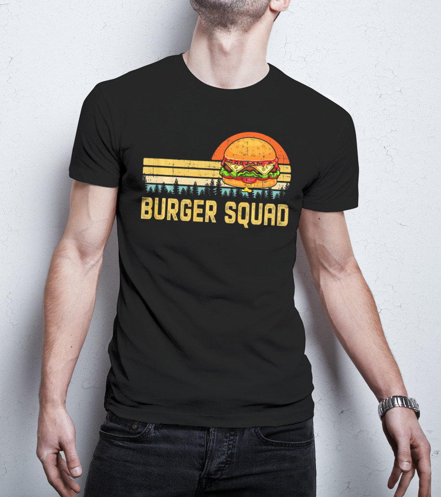 Burger Squad Retro Sunset Cheeseburger Foodie Lover T-Shirt