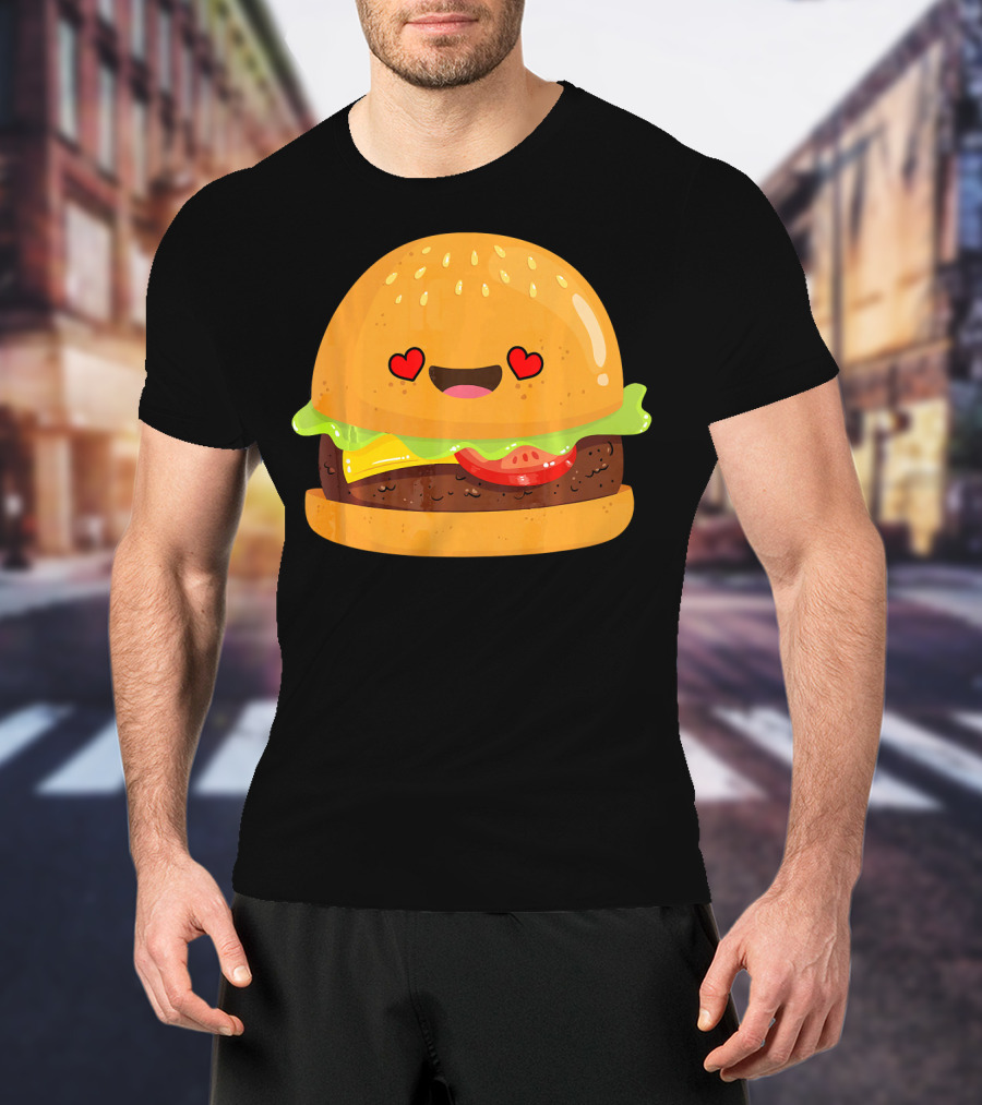 Cheeseburger Love Heart Eyes Emoji Cheese T-Shirt