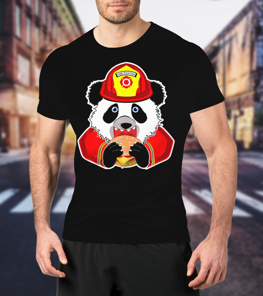 Firefighter Panda Enjoys Burger Delight T-Shirt