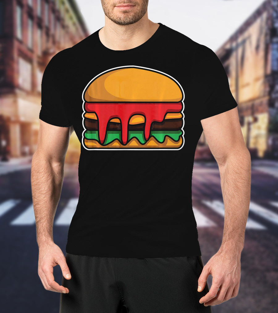Cool Cute Hamburger Dripping Cheese Ketchup T-Shirt