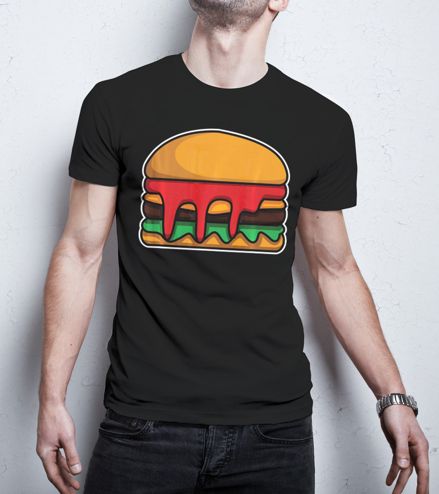 Cool Cute Hamburger Dripping Cheese Ketchup T-Shirt