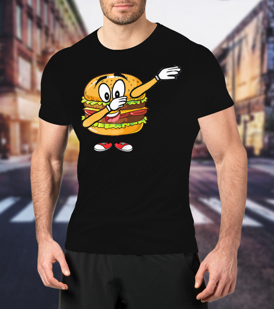 Dabbing Cheeseburger Funny Hamburger Comic Pose T-Shirt