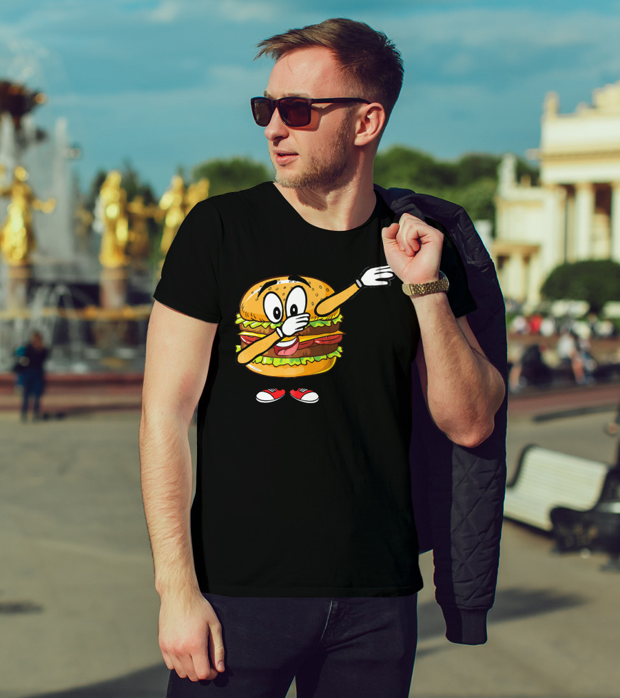 Dabbing Cheeseburger Funny Hamburger Comic Pose T-Shirt