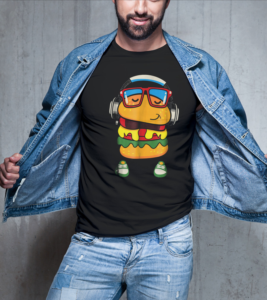 Dancing Hamburger With Headphones And Glasses T-Shirt