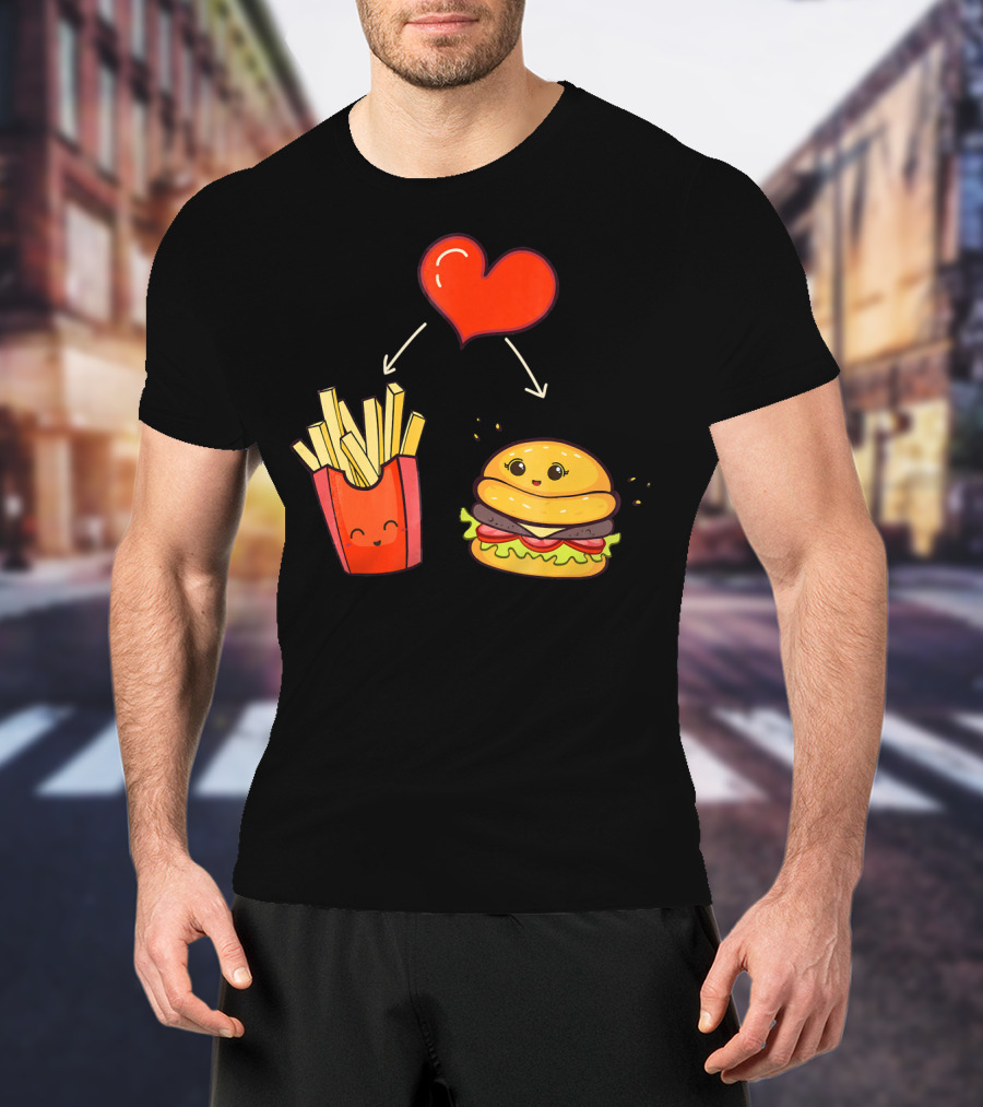 Burger Fries Kids Kawaii Heart Cute Food Lovers T-Shirt