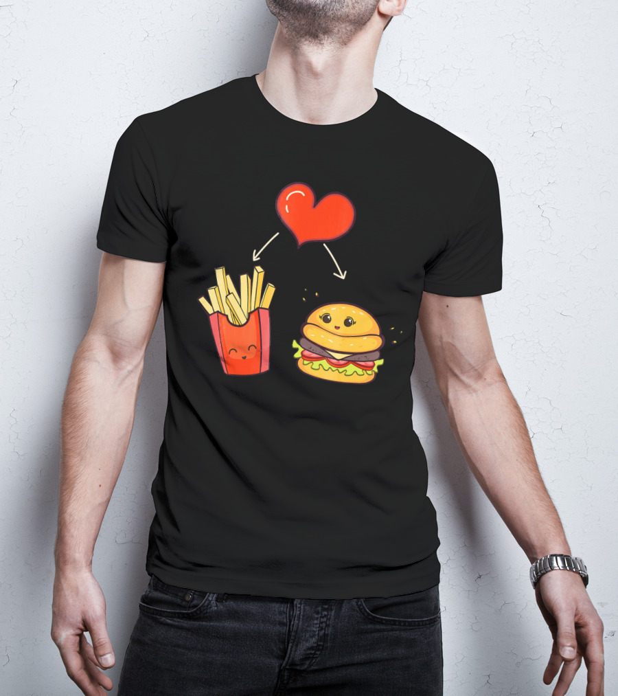 Burger Fries Kids Kawaii Heart Cute Food Lovers T-Shirt