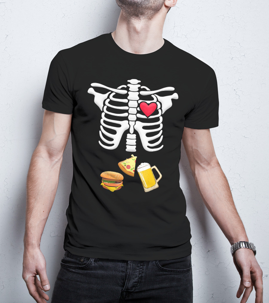 Hamburger Pizza Beer Heart Skeleton Ribs T-Shirt