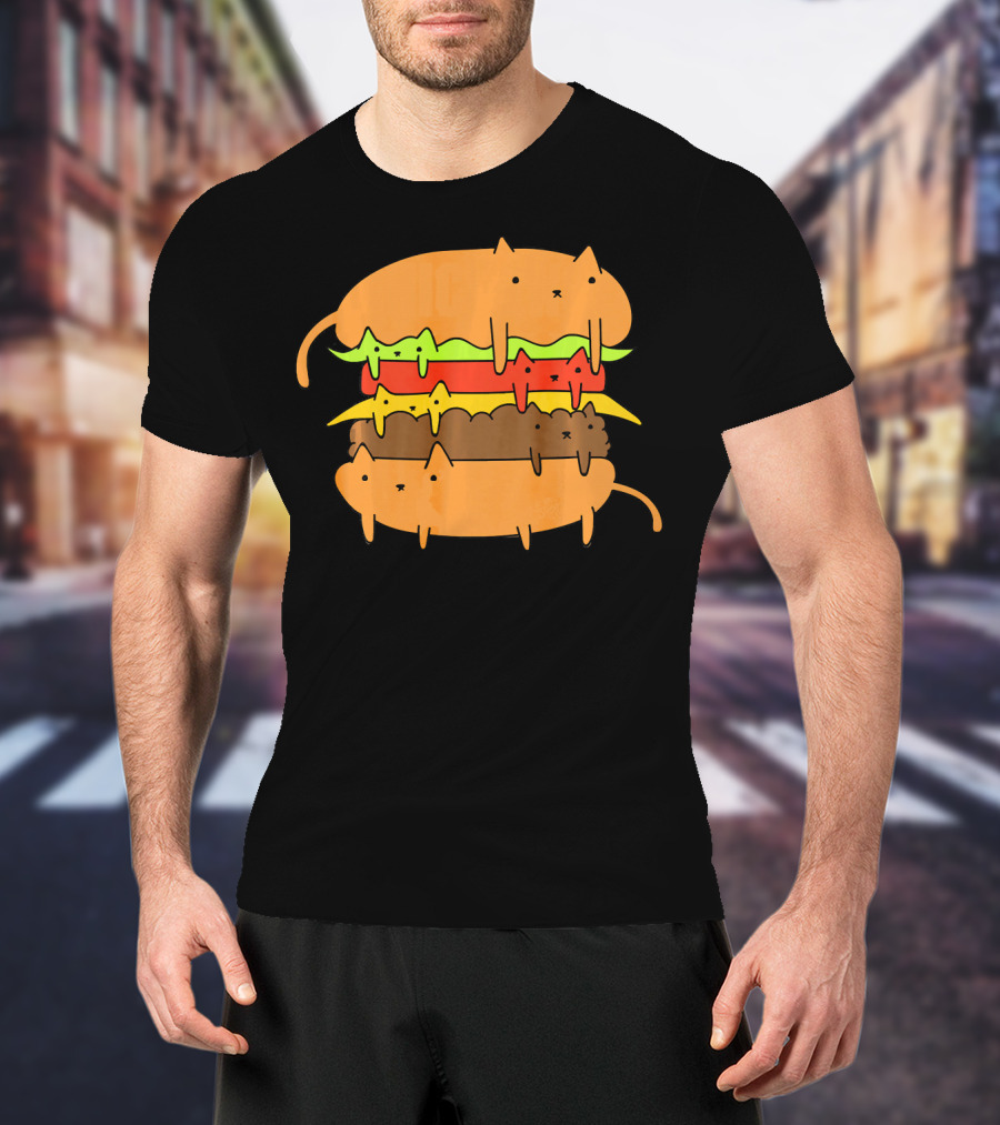 Cute Kawaii Cat Cheese Burger Adorable Layers T-Shirt