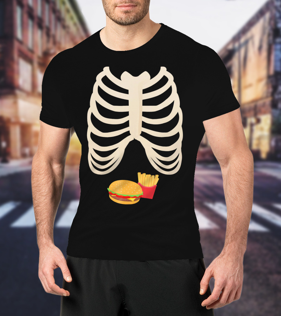 Halloween Skeleton Rib Cage Xray Burger And Fries T-Shirt
