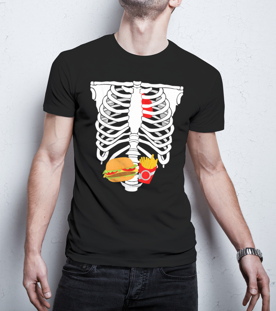 Skeleton Ribcage With Burger And Fries T-Shirt