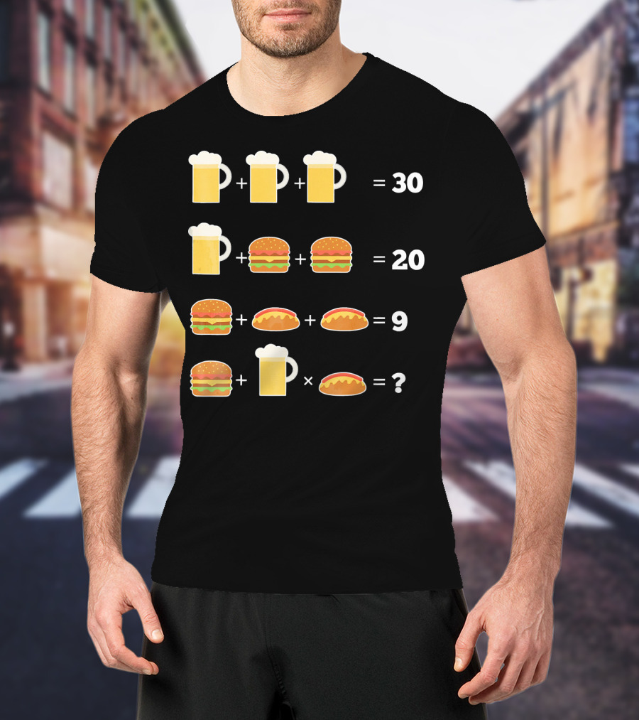 Beer And Hamburger Hot Dog Math Puzzle Equation T-Shirt