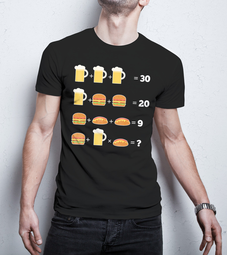 Beer And Hamburger Hot Dog Math Puzzle Equation T-Shirt