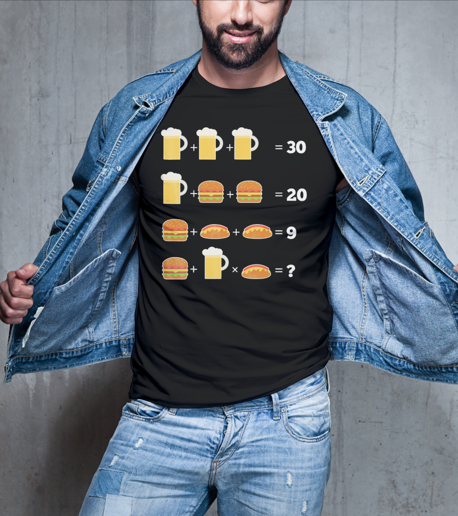 Beer And Hamburger Hot Dog Math Puzzle Equation T-Shirt