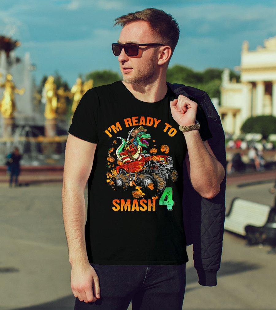 Halloween Pirate Monster Truck Dinosaur I'm Ready To Smash 4 T-Shirt