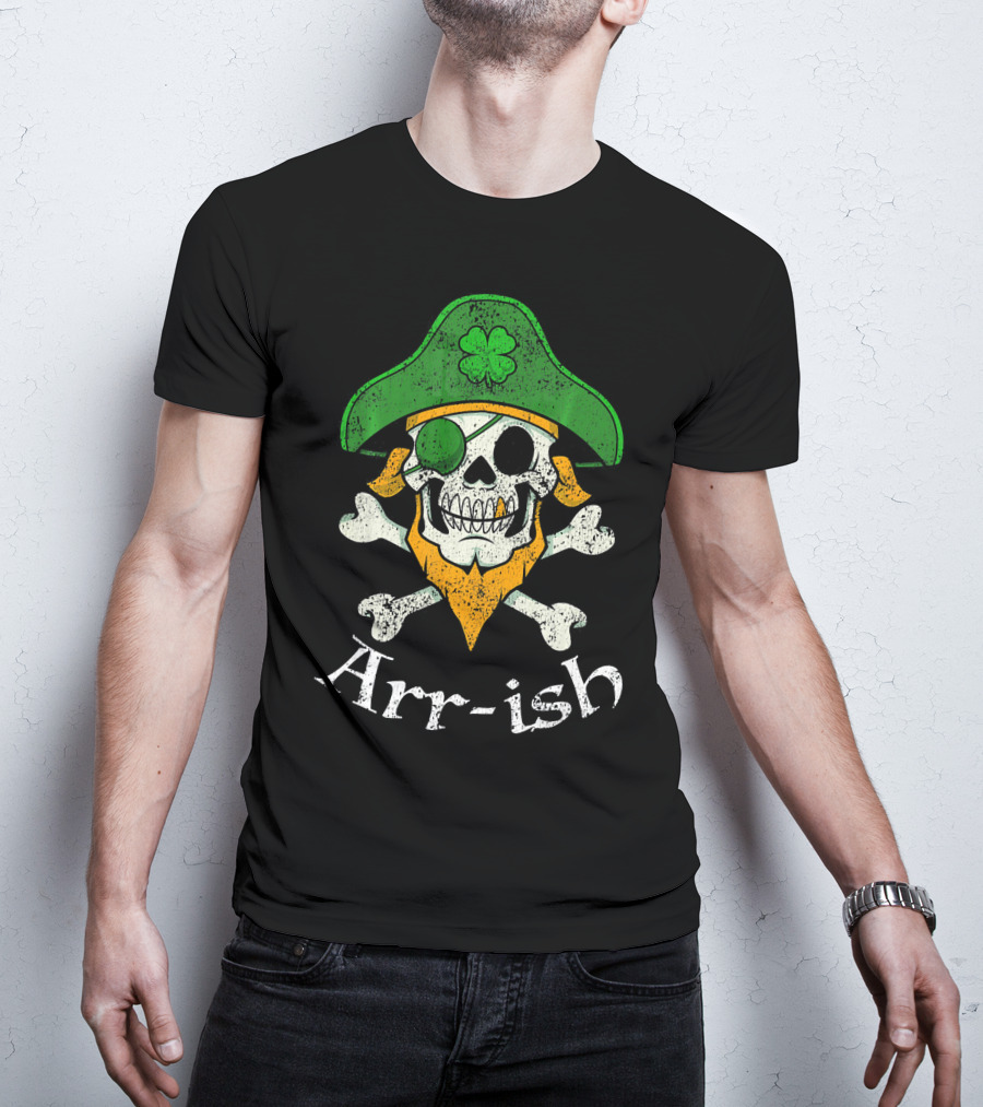 Arr-ish Funny Irish Skull Clover Pirate Beard T-Shirt