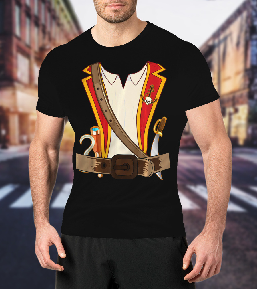 Funny Pirate Halloween Costume With Sword And Telescope T-Shirt