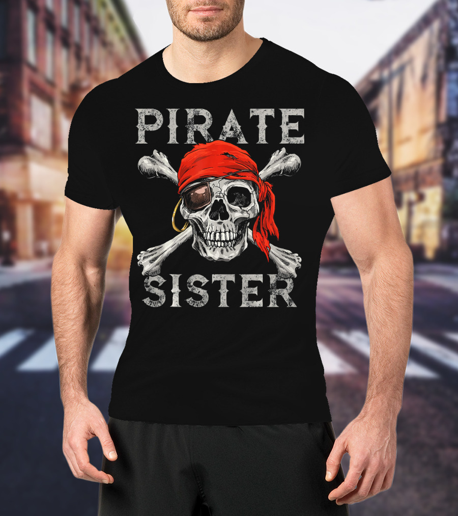 Pirate Sister Skull Jolly Roger Bandana T-Shirt